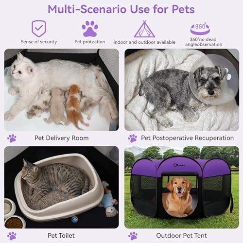 Image of Siedihit Large Dog Playpen, Puppy Pet Playpen Indoor, Dogs Tent Crates Cage Indoor /Outdoor, Portable Pop Up Dog Kennel Playpen with Carrying Case for Dogs /Cats /Rabbits, Purple