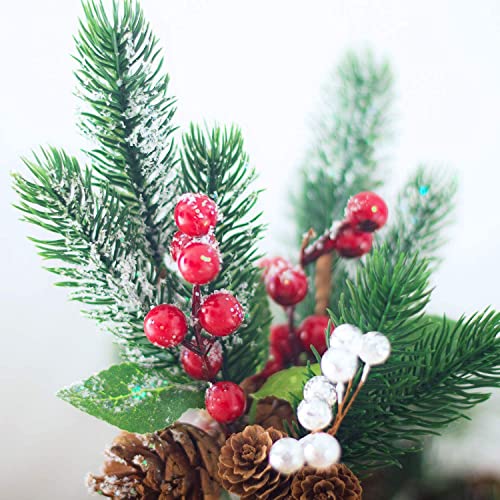 Yixiang 12Pack Artificial Christmas Picks Assorted Red Berry Picks Stems Faux Pine Picks Spray With Pinecones Apples Holly Leaves For Christmas Floral Arrangement Wreath Winter Holiday Season Décor #TOP5