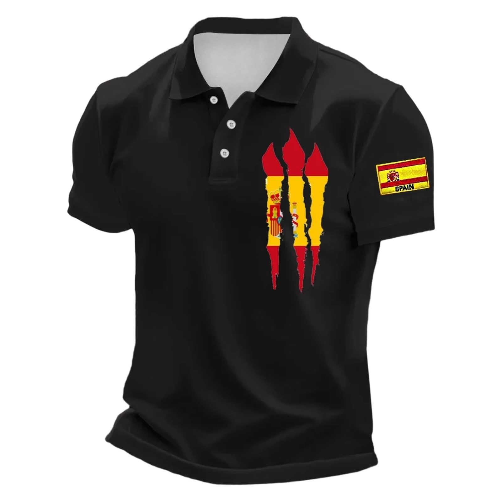 RUMAOZIA Polo Shirt Men's Short Sleeve Polo Shirt Golf T-Shirt Football Jersey Men's Spain Flag Football Fan Jersey Soft Breathable Perfect for Spain Fans Red Yellow, P Black, S