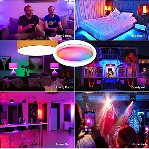 Smart Flush Mount Led Ceiling Light With Remote Control, 24W 12Inch 2400Lm 2700-6500K Multiple Color Syn Music App Color Temperature Brightness Dimmable Timer For Bedroom Livingroom Party Festival #TOP7