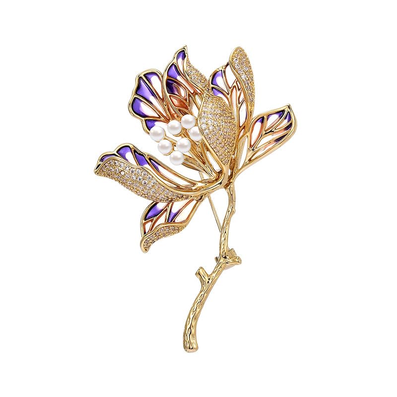 Image of Flower Brooch Pin - Rhinestone Flower Pin 18k Gold Plated - Thanksgiving Day, Birthday, Wedding Gifts for Mom, Wife