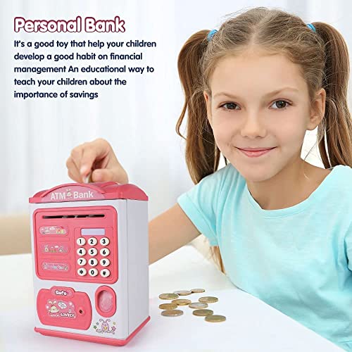 Image of Electric ATM Piggy Bank for Kids with Password and Finger Sensor - Pink