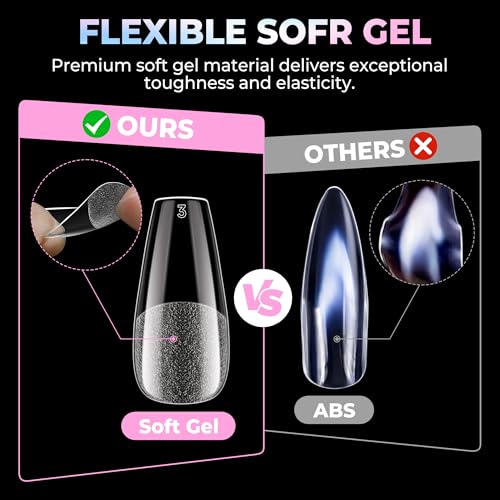 Image of UNA GELLA Coffin Gel Nail Tips Medium 15 Sizes 300PCS Pre-Etched Clear Fake Nail Tips Easy DIY Salon Medium Coffin Press On Nails Snug Fit Full False Acrylic Tips Extensions Long-Lasting Hold