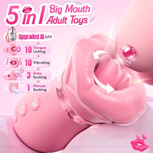 Image of Vibrator Adult Sex Toys for Women - Sovokn 5IN1 Mouth Sucking Vibrator Rose Sex Toy, 10 Tongue Licking, 3 Auto & 1 Manual Sucking Adult Toys New APP, Anal Clit Nipple Vibrators Female Couples Sex Toys