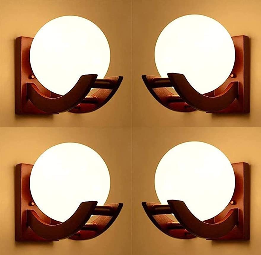 Image of Traditional Indoor Wall Light Wall Lamp Wood Light for Home Decoration,Living Room,Indoor Outdoor (Brown) Globe Shape Wooden 5 to 80 Watts E27 Holder(Bulb not Included) Pack of 4