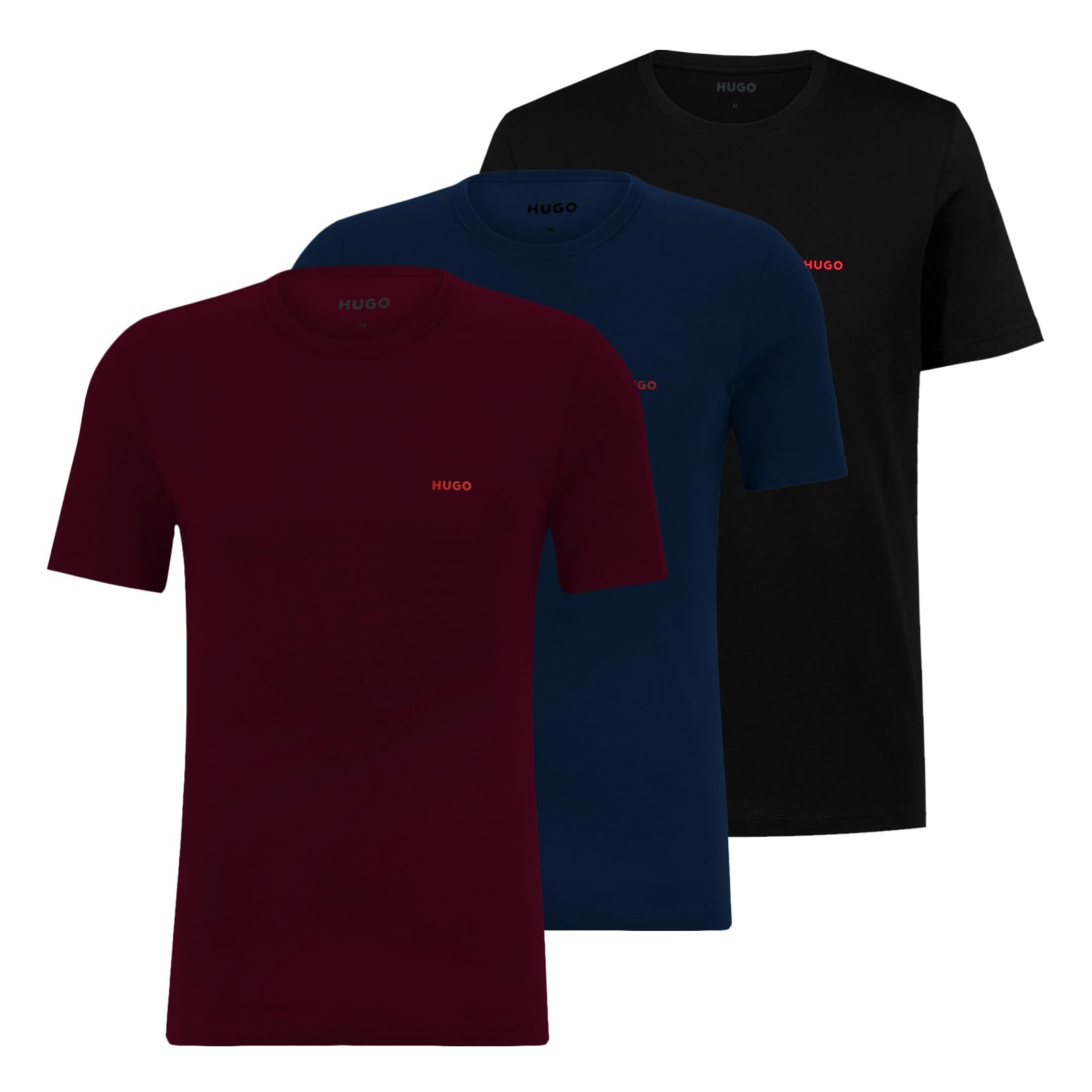 HUGO Herren T-Shirt RN Triplet P Dreier-Pack T-Shirts aus Baumwolle mit Logo-Print, -966 Black / Navy / Wine ,XXL