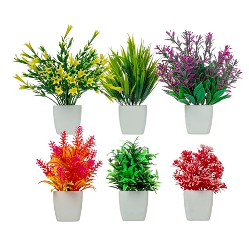 Image of JH Gallery Artificial Potted Plants for Home Decor - Realistic Faux Plant Pots for Home Decor, Living Room, Indoor, Office, Desk, Shelf, Table Decoration. (Pack of 6)