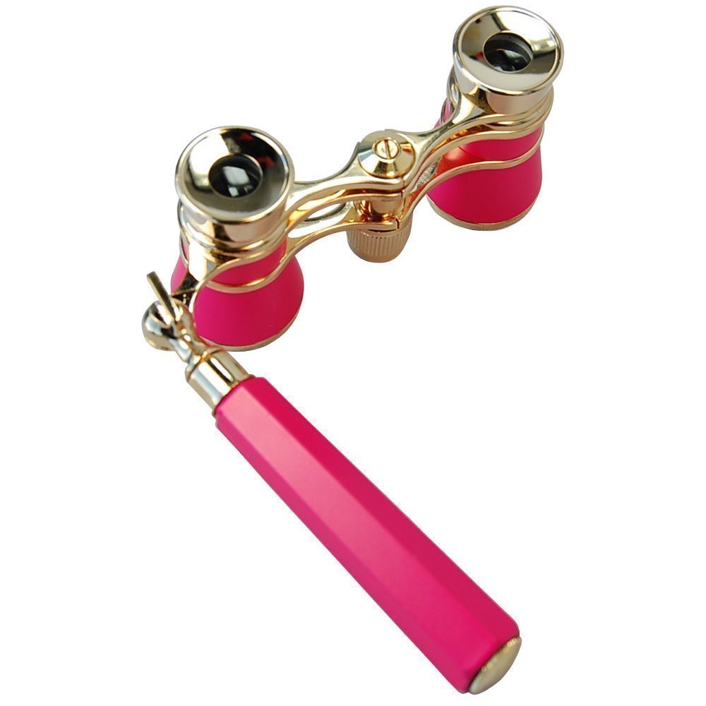 HQRP Theaterglas/Opernglas 3 x 25 rosa mit goldenem Zierleisten und ausziehbarem Griff