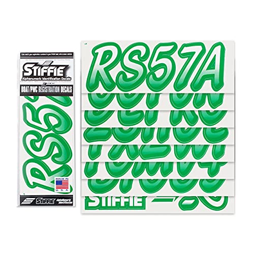 Image of STIFFIE Whipline White /Green 3 inch Boat & PWC Registration Decals • Numbers Letters Stickers