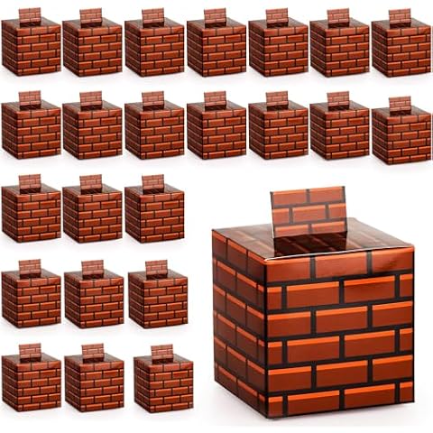 Eaezerav 24 Pcs Video Game Theme Party Treat Boxes, Video Game Gift Box Brick Block Goodie Treat Boxes, Cardboard Snack Candy Boxes for Kids Birthday Party Favors Decorations Cover
