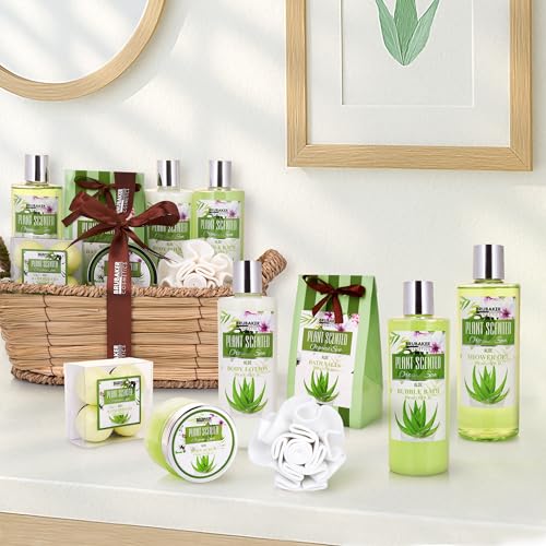 BRUBAKER Cosmetics Bade- und Dusch Set Aloe Vera - 11-teiliges Geschenkset im Flechtkorb