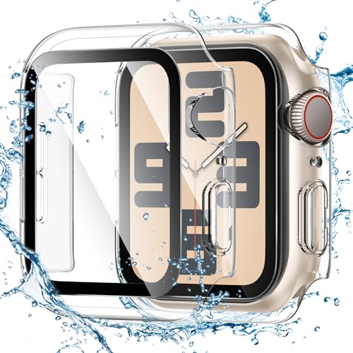 Image of Tensea for Waterproof Apple Watch Screen Protector Case SE2 Series SE 6 5 4 40mm Accessories, iWatch Protective PC Face Cover Built-in Tempered Glass Film, Sweatproof Bumper for Women Men 40 mm
