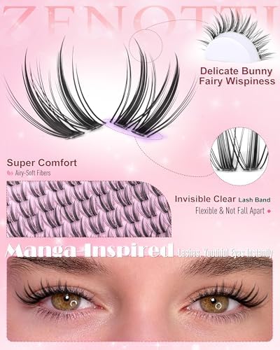 Natural Lash Clusters Manga Eyelash Clusters Wispy Cluster Eyelash Extension Bunny Anime Fairy Individual Lashes Invisible Band Cluster Lashes Freya DIY Lash Extensions C-Curly 8-16mm by zenotti - 4