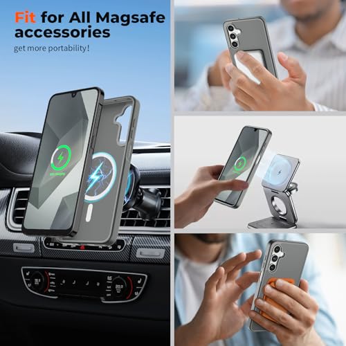 Image of SUPFINE Magnetic for Samsung Galaxy A16 5G Case with Screen Protector, (Built-in Magnets) (Military Grade Drop Protection) Slim Translucent Shockproof Phone Case,Titanium Gray