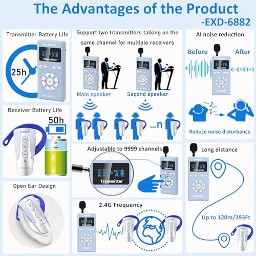 Sistema de Auriculares Guía Turística Inalámbrica EXMAX EXD-6882 con 9999 Canales y 7 Micrófonos miniatura 4