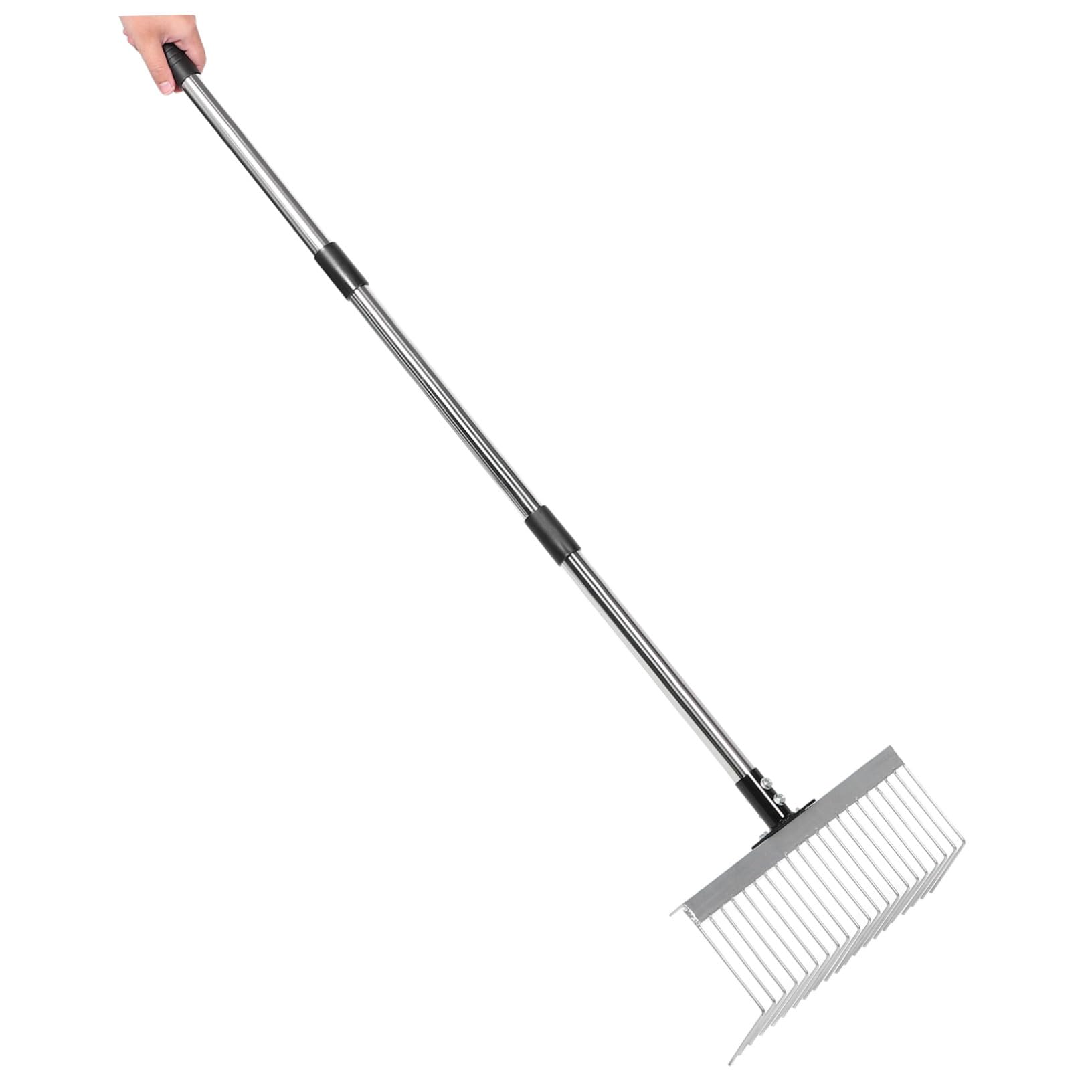 ibasenice Rastrillo De Jardín De Metal con Mango Ajustable De Acero Inoxidable para Recoger Césped Aflojamiento De Suelos Jardinería y Agricultura