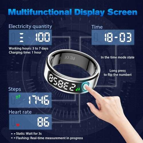 Image of Smart Ring Health Tracker for Men /Women,Fitness Ring Sleep Tracker,Fast Charging for Long-Lasting Use,for Pedometer Exercise,Monitor Sleep, Heart Rate, Stress,Waterproof(Silver2,12)
