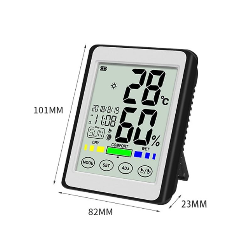 Home Temperature Humidity Meter Digital Display Touchscreen Indoor Use with Time Function