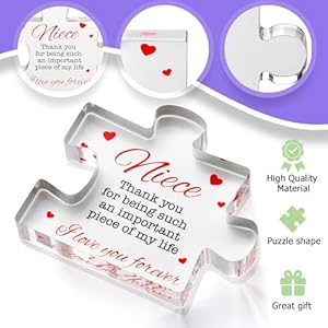 Velenti niece gifts acrylic block puzzle niece gift cute niece gifts from aunt uncle birthday christmas paperweights graduation niece gifts from auntie novelty gifts for nieces  urban country home decor