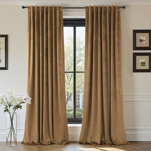 90 Inch Long Curtains Velvet Gold Brown Modern Farmhouse Thermal