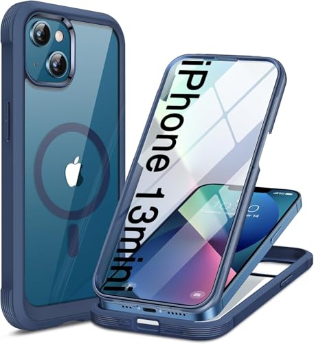 Image of Miracase for iPhone 13 mini Case 5.4 inch,Full-Body Protection,Clear Bumper Case with Built-in 9H Tempered Glass Screen Protector,Military-Grade Drop Protection Outdoor Phone Case for 13 mini,Dark Blue