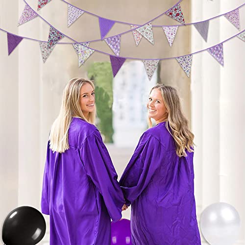 Image of Zwiebeco 39Ft Purple Floral Fabric Bunting Banner Triangle Flag Party Decorations Hanging Cotton Rustic Vintage Flowers Garland Pennant for Wedding Birthday Tea Nursery Home Outdoor Garden Supplies