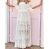 MERMAIDS-CLOSET-Womens-Casual-Off-Shoulder-Maxi-Dress-White-Lace-Sleeve-Beach-Dresses MERMAID'S CLOSET Womens Off Shoulder Embroidered Lace Maxi Dress Boho White Wedding Guest Party Maternity Photoshoot Dresses