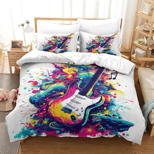 Housse de couette guitare 3D pour lit 2 personnes sans repassage