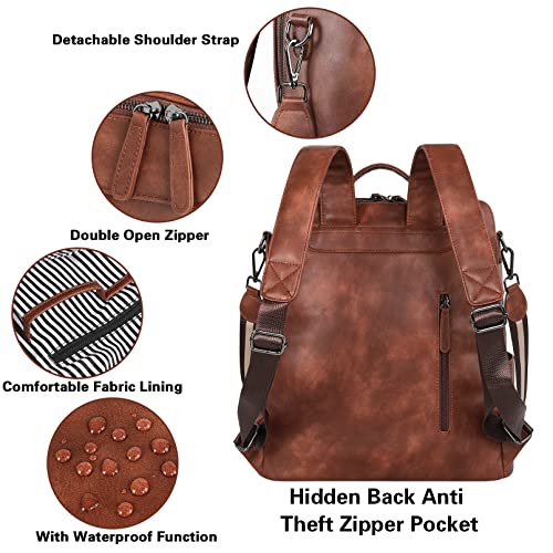 Backpack-Purse-for-Women-Large-Shoulder-Bags-with-USB-Charging-Port-fit-156-inch-laptop-Waterproof-PU-Leather-Casual-Women-Handbag-Anti-Theft-Bookbag-Purse-for-Work-Office-Travel-College-School