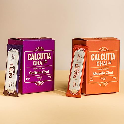 Image of Calcutta Chai Co - Masala Chai | Saffron Chai | Instant Tea Premixes | 30 Sachets | 420g | Pack of 2 | Made With Assam Tea | Added Natural Spices | Low Sugar