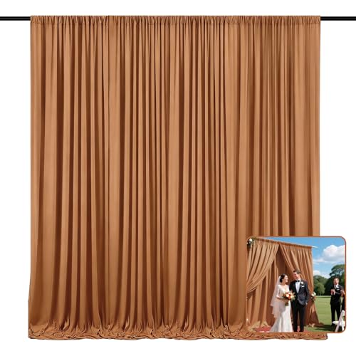 Image of 2 Panels Brown Backdrop Curtain, 10 x 10 Feet Polyester Background Curtains for Parties, Weddings, Baby Showers, Halloween, Christmas, Birthday Party Photoshoot Backdrop Curtains Decorations