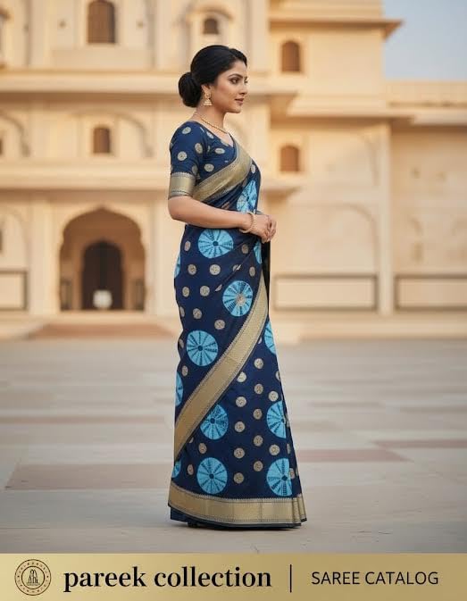 Image of Women's Georgette Batik Print Saree with Woven Zari Border Traditional Saree for Wedding Festival Use