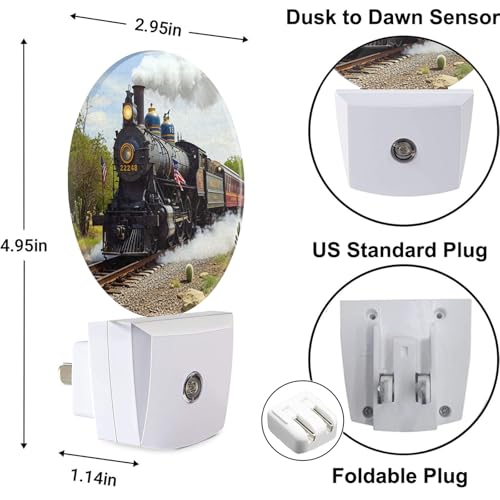 Image of Train Night Lights Plug into Wall Antique Freight Steam Train Rural Scenery Night Light Dusk to Dawn Sensor LED Lighting for Home Bedroom Bathroom Living Room Farmhouse Decor