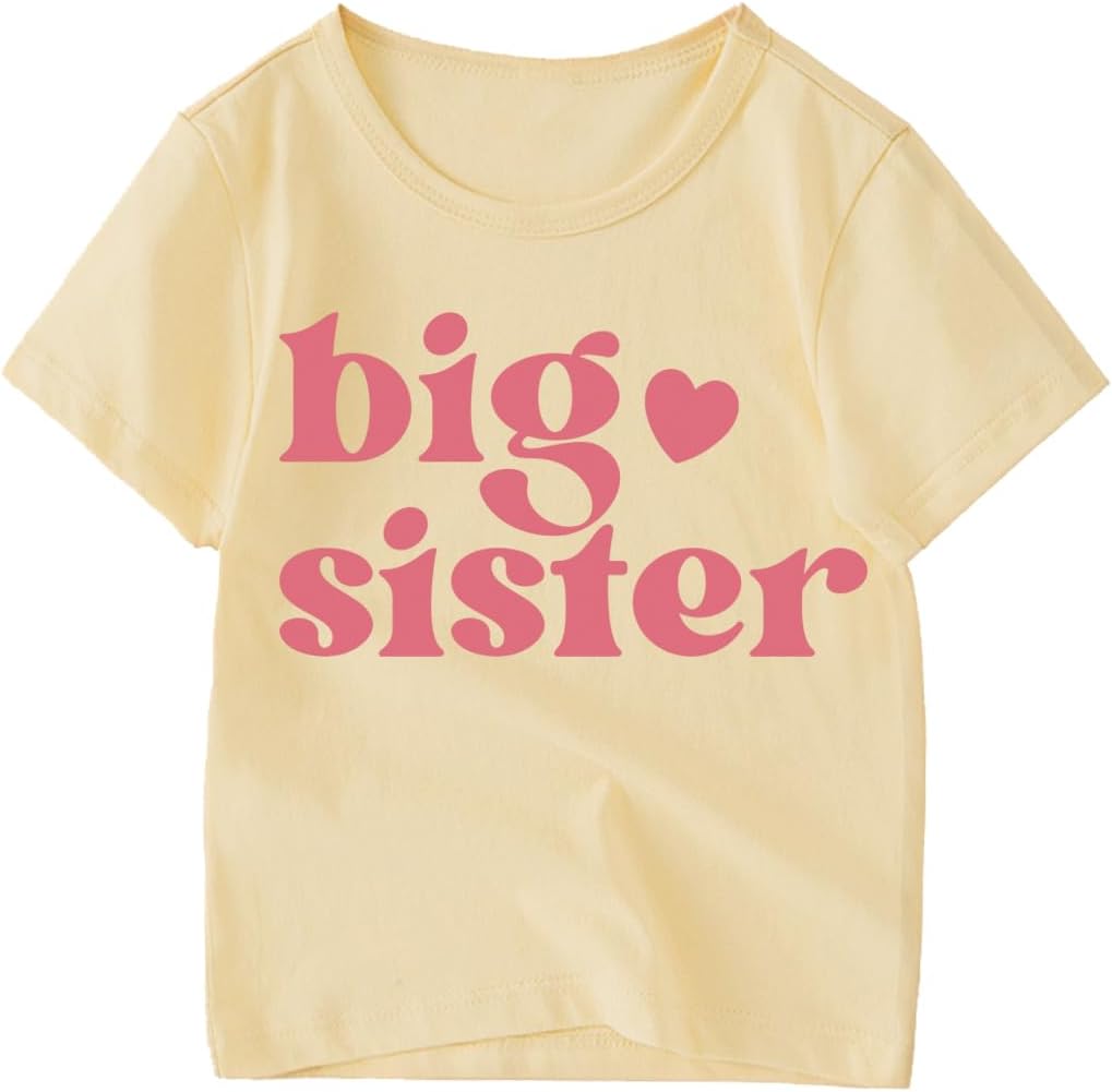 Big Sister Girls Shirts Kids T-Shirt Flower Butterfly Toddler Short Sleeve Summer Top Outfits Casual Tees 2-8 Years