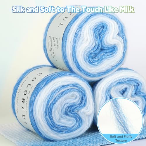 Image of Katech Yarn for Crocheting-Gradient Cake Yarn-4x100g 60% Cotton 30% Acrylic 10% Wool -Perfect for Scarves, Shawls, Blankets, and Garments That Stand Out with Style(E)