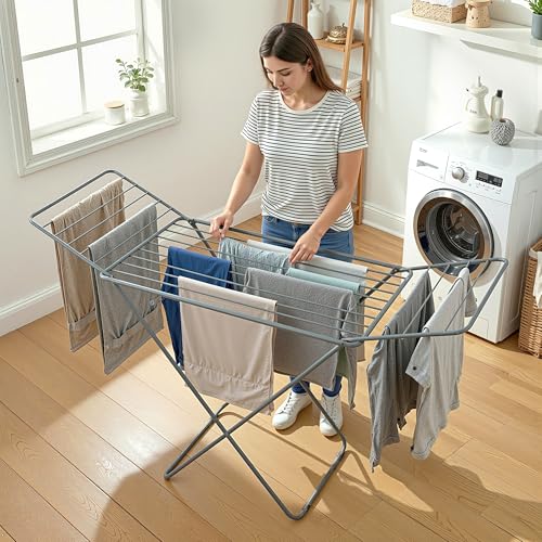 Image of Kuber Industries Extra Strong 5.8 Kg Foldable Metal Clothes Drying Stand for Indoor & Outdoor | Laundry Rack, Clothes Dryer Stand for Adult & Kid Cloth | Grey