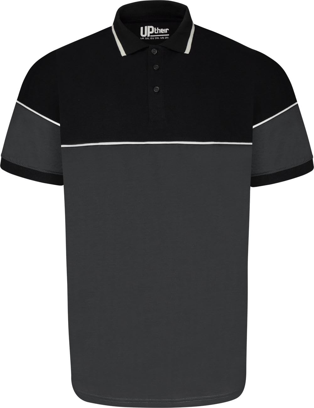 Uptheir Mens Bold Cut & Sew Piping SS Polo Shirt - Black - 5XL