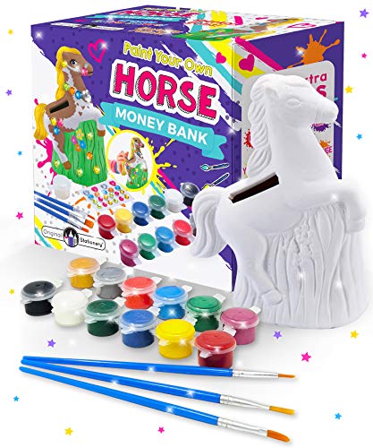 Original Stationery Geschenke für Mädchen -Sparschwein-Spardose Pferd zum Basteln und Malen - Bastelset für Mädchen mit Pinseln, Malfarben, Schmucksteinen und Stickern