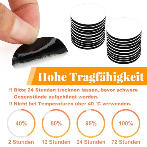 40 Paar Rund Klettverschluss Selbstklebend, 3cm Breit Klettband Selbstklebend Extra Stark, Schwarz Klettpunkte, Klebepads Doppelseitig Extra Stark für Glas Metall Boden Wände