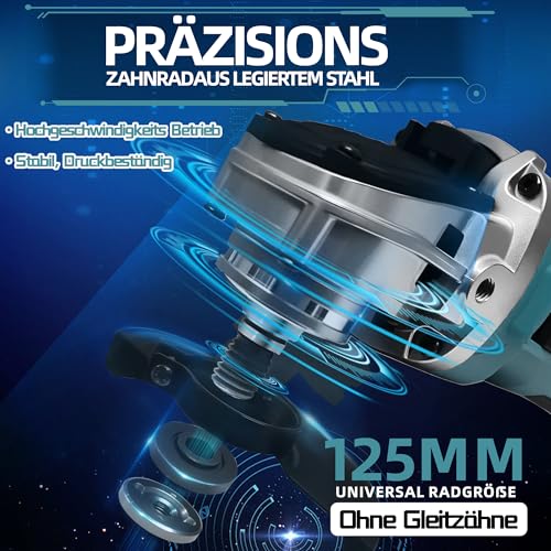 Accu-haakse slijper voor Makita 18V, 8500 omw/min, compacte professionele slijper, 4 variabele snelheden, 125 mm slijpschijf met slijpsleutel voor slijpen, snijden en polijsten (zonder accu) - Afbeelding 4