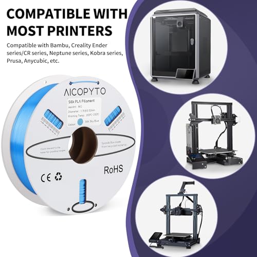 Image of 3D Printer Silk PLA Filament 1.75mm, Shiny Color Sky Blue, Dimensional Accuracy + /- 0.02 mm, 1KG (2.1lbs) /Spool Easy to Print for Most FDM 3D Printers