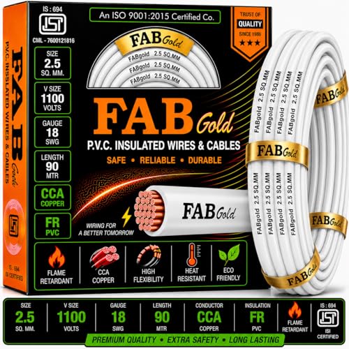 Image of 2.5 sqmm Single Core Copper Electrical Wire, 90 Meter (White) | Heat Resistant & Flame Retardant (FR) | Lead-Free LSH House Wire for Home & Industrial Use