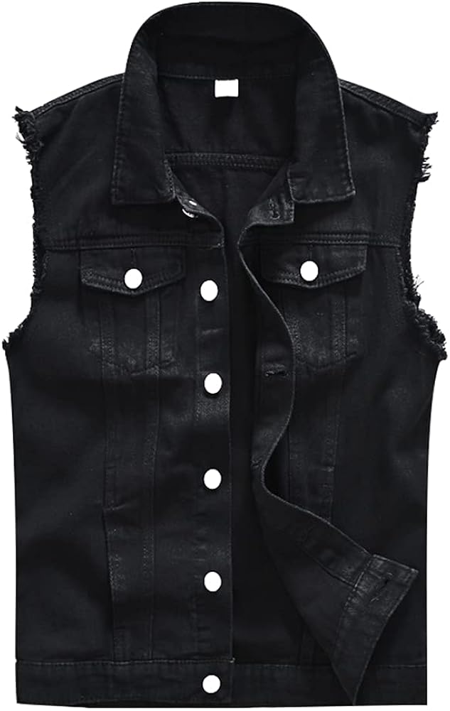 Men's Sleeveless Denim Vest Casual Ripped Classic Button Down Jean