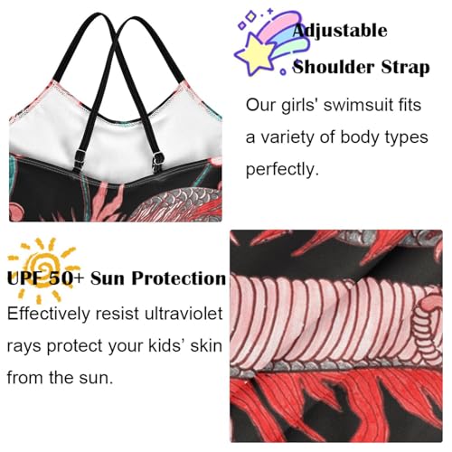 Image of Girls one Piece Swimsuit Summer UPF 50+ Quick Dry Beach Bathing Suit with Straps Swimwear 3-10 Years