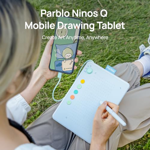 Image of Parblo Drawing Tablet Ninos Q for Android Phone,6.3x4.5 inch Mobile Digital Graphic Tablet with 4 Device switches,5 Shortcut Keys,Battery-Free Stylus,for Android Device,Window,Mac