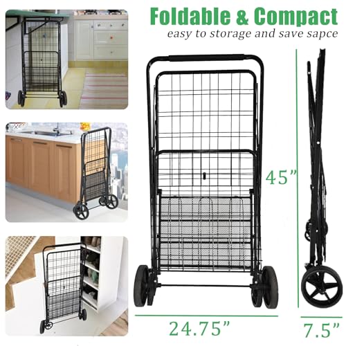 Robuster, faltbarer Einkaufswagen mit 360° drehbaren Rädern, wasserdichte Tasche, Jumbo-Allzweckwagen für Lebensmittel, Wäsche, hält bis zu 200 kg, 37,5 Gallonen – Bild 6