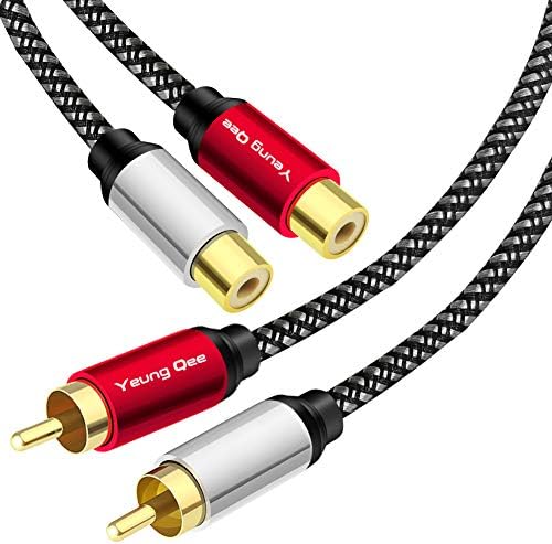 2RCA Male to 2RCA Female Extension Cable 1m,Yeung Qee 2 RCA Extension Cable Nylon braid 2 RCA Male to 2 RCA Female Stereo Audio Extension Cable (1M)