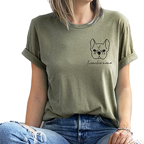 Frenchie Mama Shirt Dog Mom Funny Graphic Tees Womens Letter Print Casual Short Sleeve T-Shirt Tees Tops #TOP6
