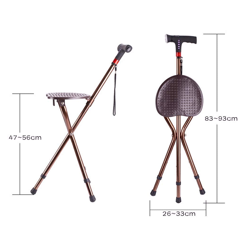 MObyat Andador para Ancianos,Bastón Muleta Taburete Plegable de Tres Patas con iluminación Silla con Alarma Bastón de Aluminio Taburete Altura Ajustable Ancianos Muleta-11.19