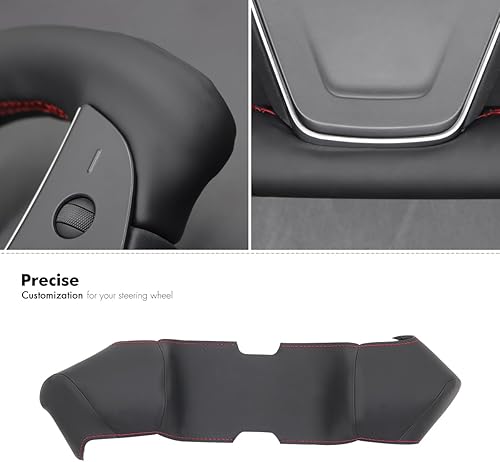 Miniatura 6 de MEWANT Fundas para volante de automóvil para Tesla Model S 2021-2023 / Model X 2021-2023 de cuero genuino cosido a mano